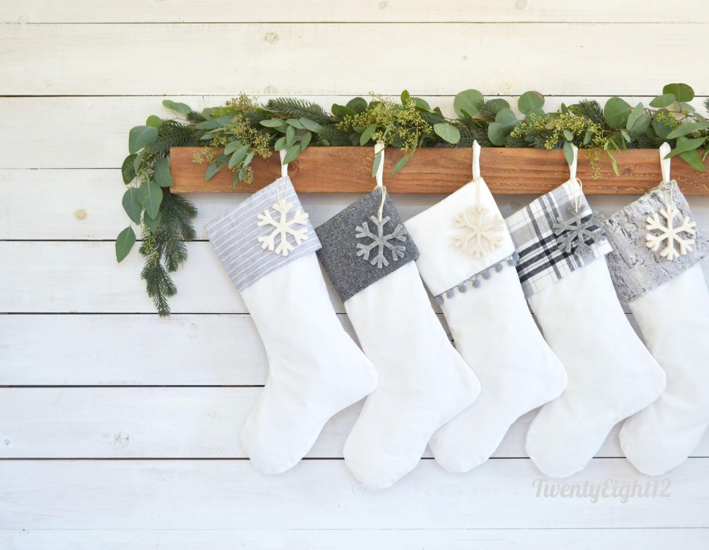Personalized Christmas Stocking - Luxury Velvet Stocking with Gray & White Stripe