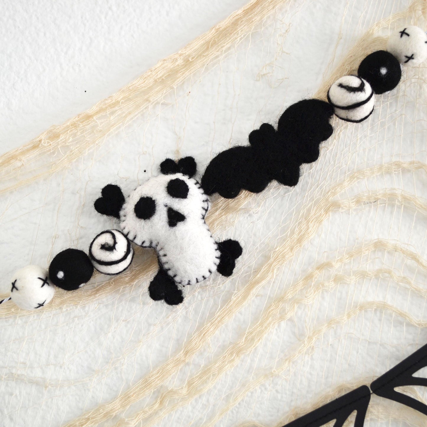 Halloween Felt Ball Garland - Choice of BEWARE Banner, Black Cardstock Webs or 4cm Black Felt Ball Garland