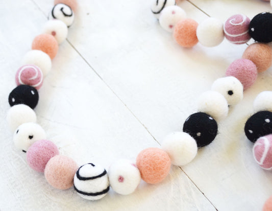 Halloween Felt Ball Garland - Pink, Black & White