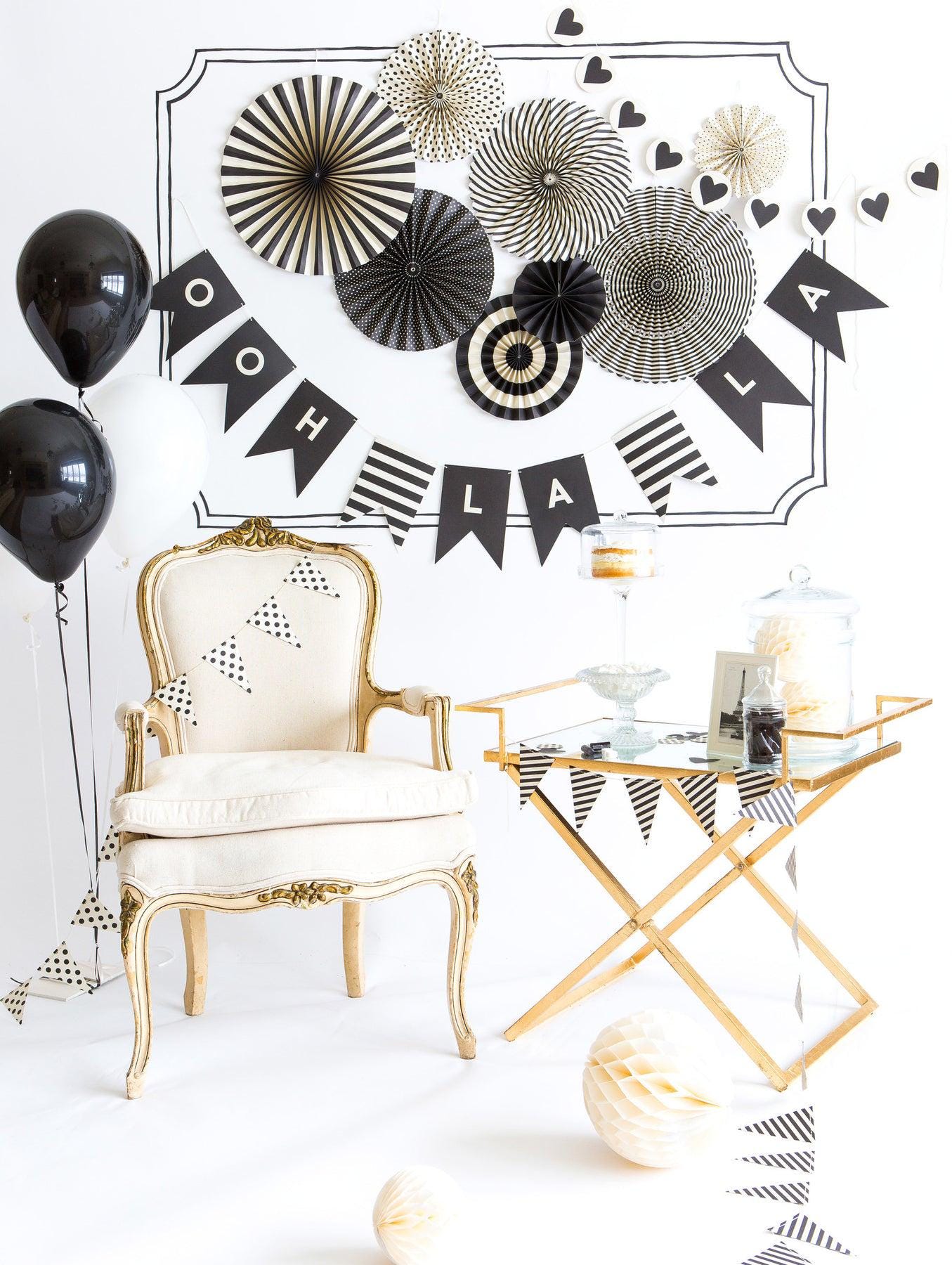Black and Cream Paper Party Fans