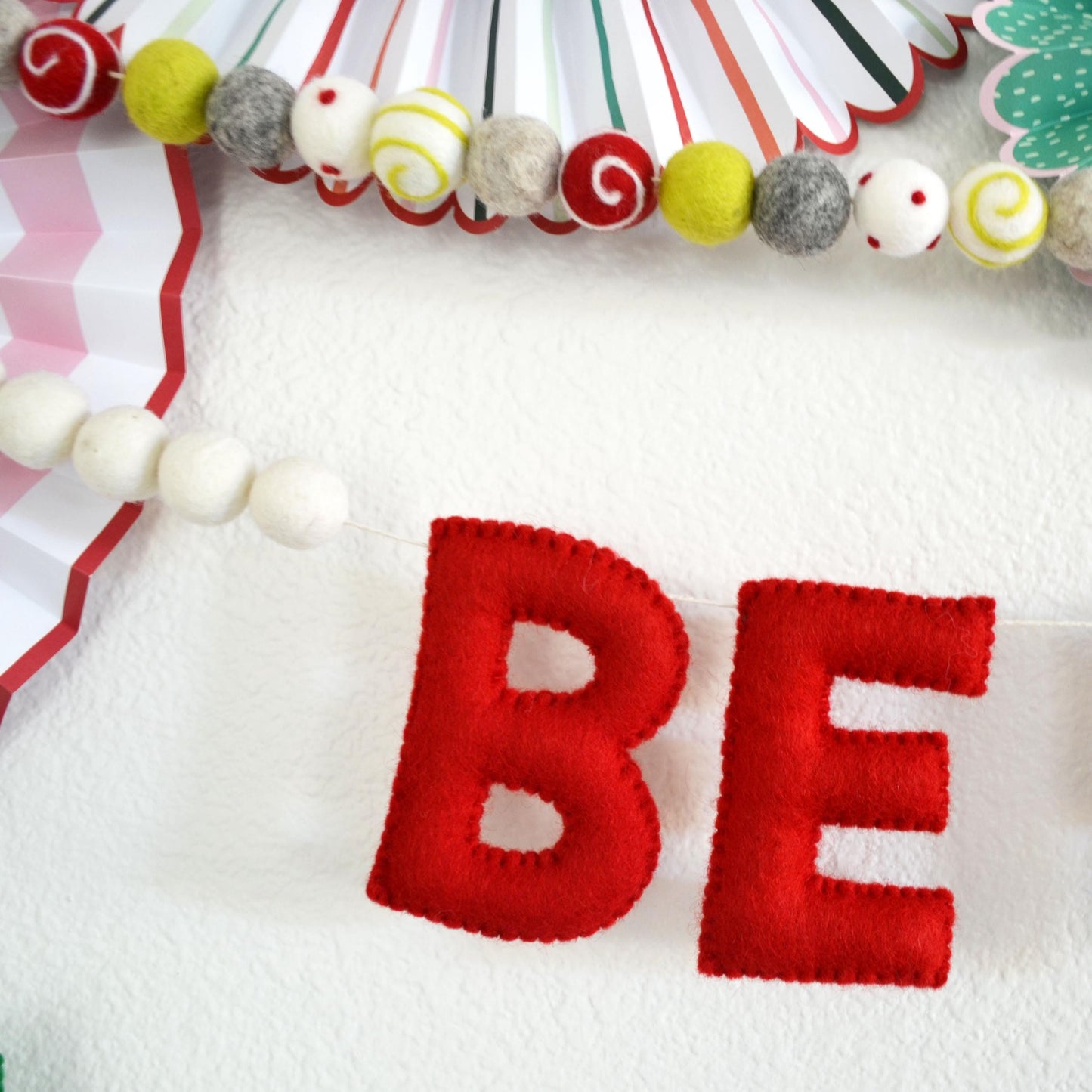Christmas Felt Garland - Choice of Holiday Felt Balls, BE MERRY or Christmas Trees