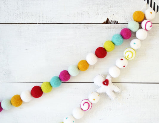 Christmas Felt Garland - Choice of Christmas Felt Balls or Stocking, Tree & Gingerbread
