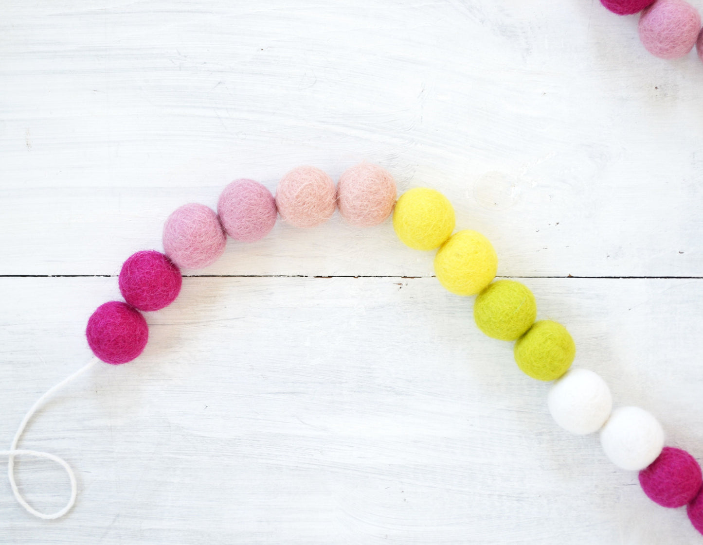 Felt Ball Garland - Pink, Yellow, Grean and White Ombre