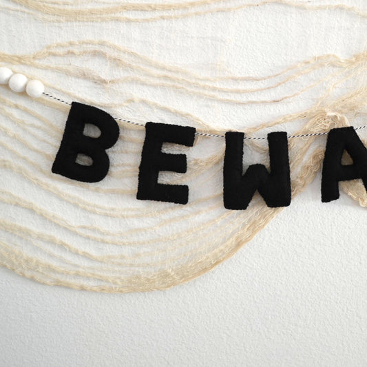 Halloween Felt Ball Garland- BEWARE Black