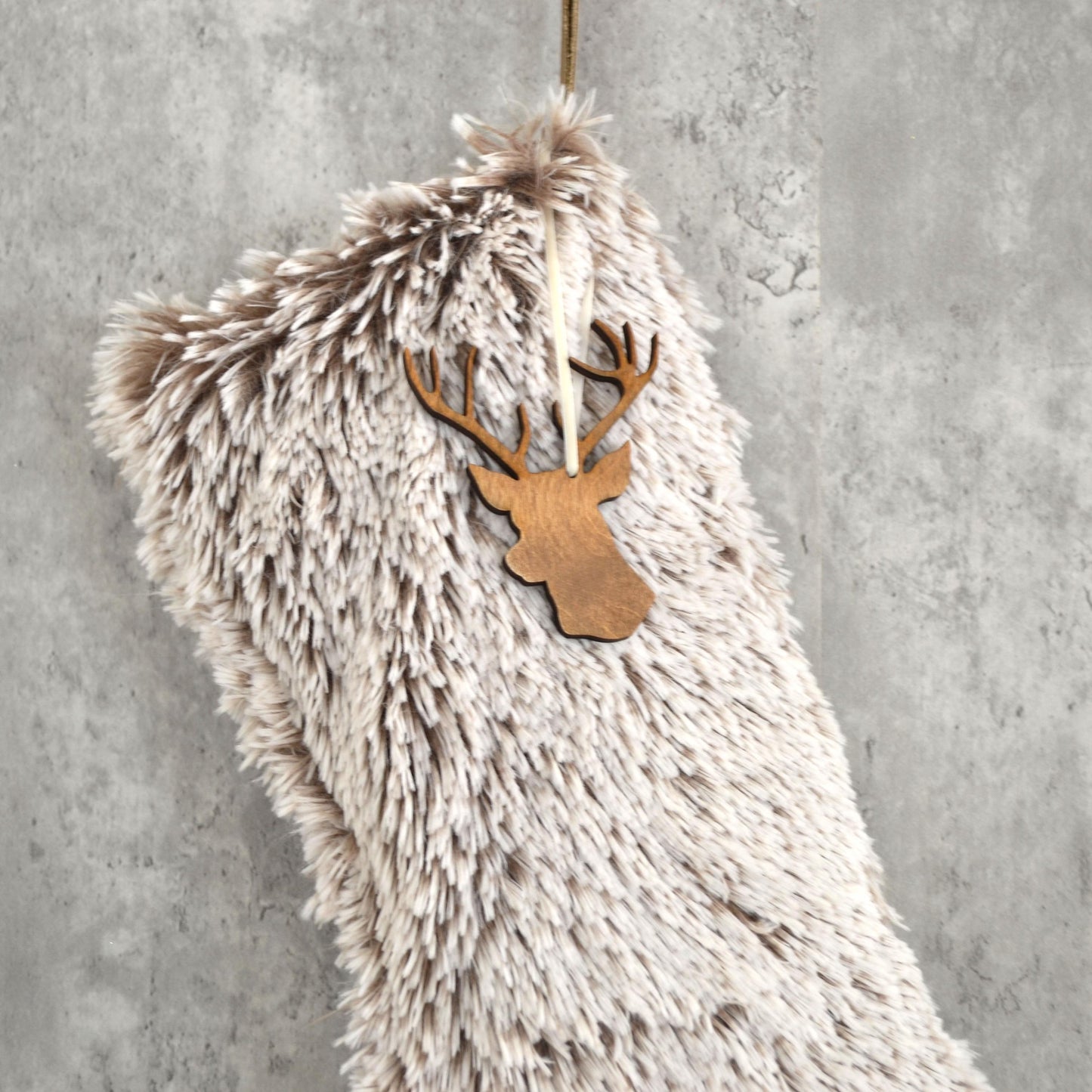Faux Fur Christmas Stocking - Rustic Farmhouse Holiday Decor