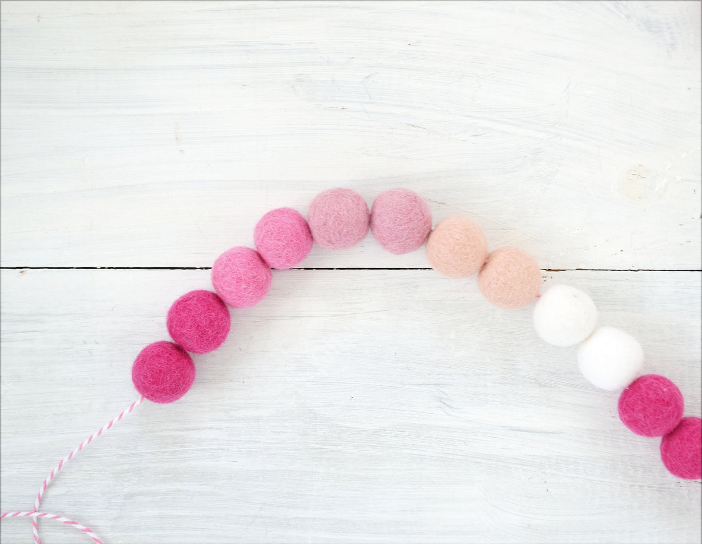 Valentines Felt Ball Garland - Felt Ball Garland, Valentines Decor, Pink Felt Garland, Pink Ombre Felt Garland, Pink Valentines Garland