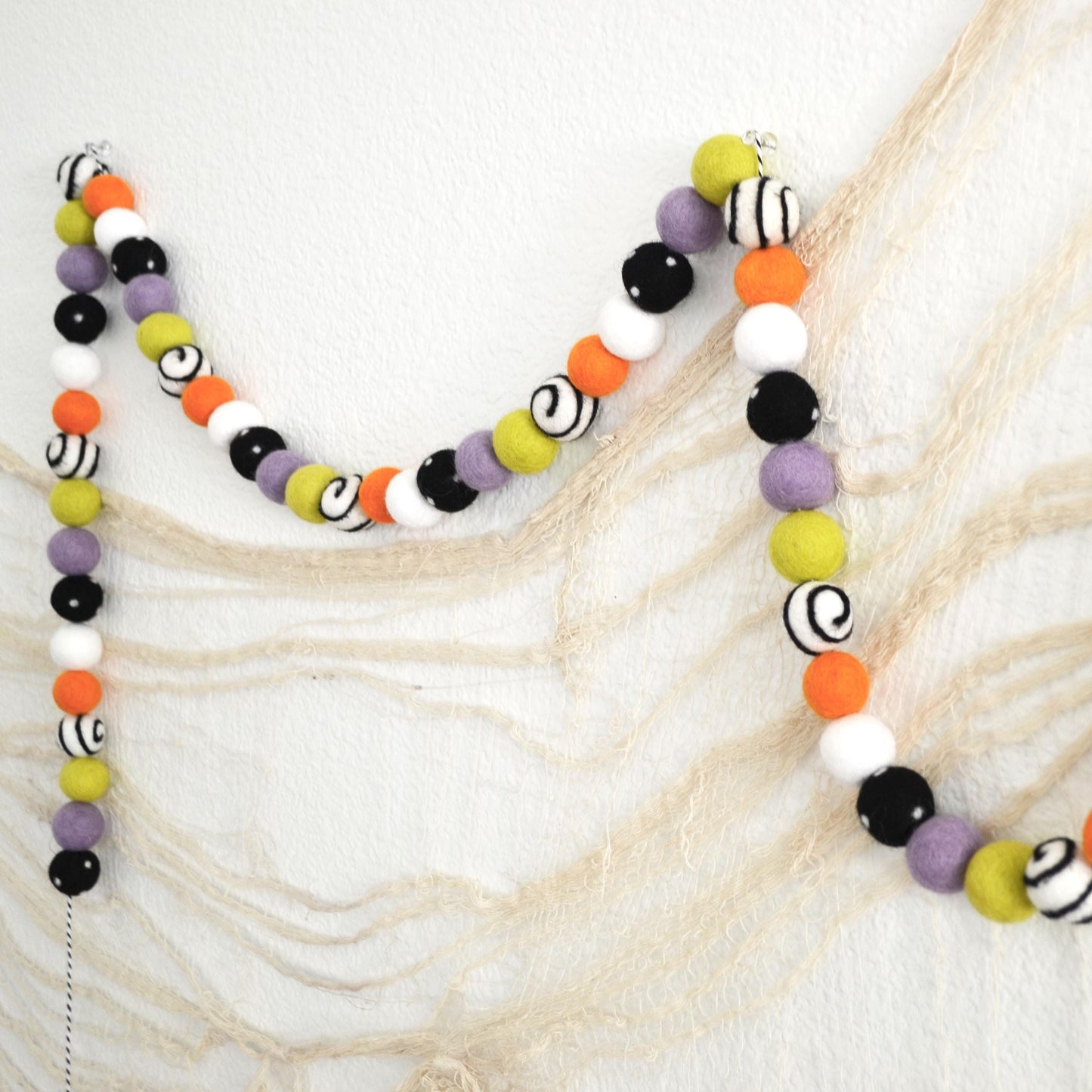 Halloween Felt Ball Garland -Felt Ball Garland, Halloween Garland, Halloween Banner, Black & White Felt Ball Garland, Halloween Decorations