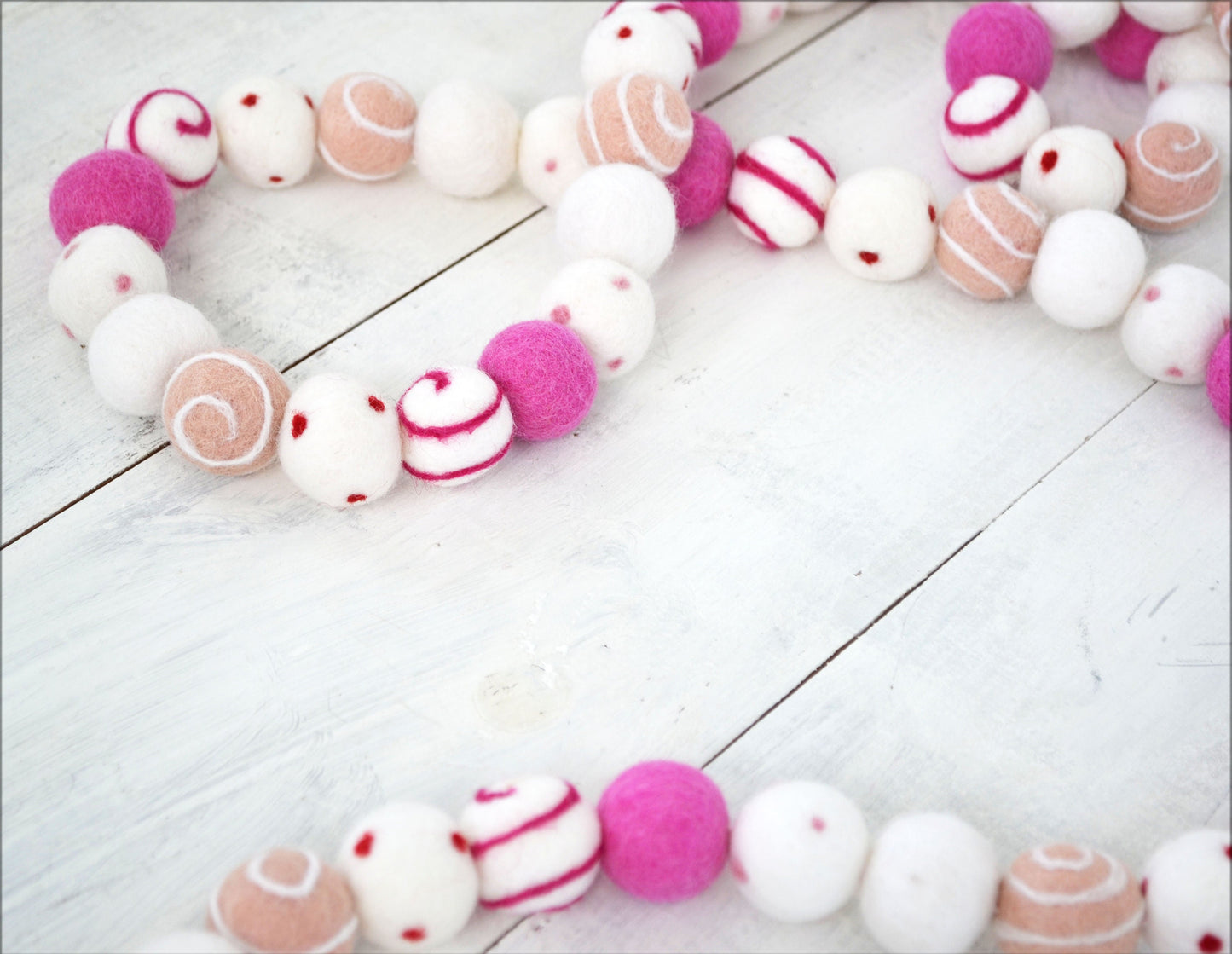 Valentines Garland - Valentines Swirl Felt Ball Garland, Felt Ball Garland, Pink Felt Ball Garland, Pink Felt Balls, Valentines Decor