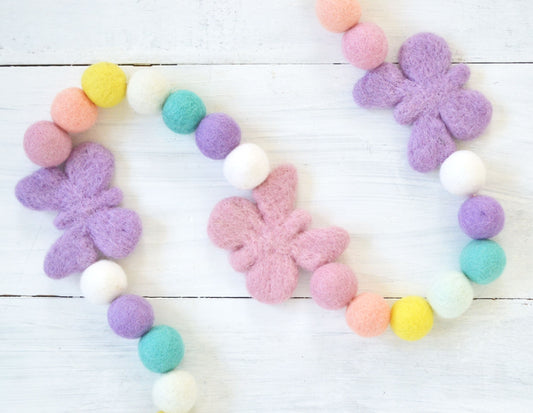 Felt Ball Garland - Butterflys - Pink & Lavender