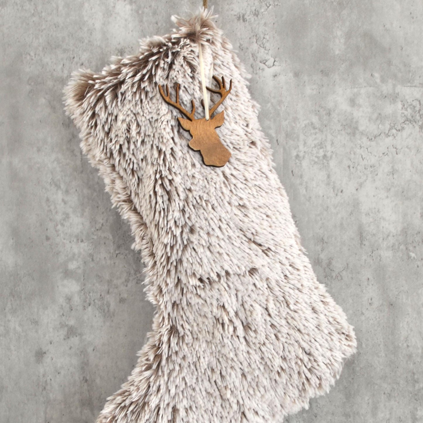 Faux Fur Christmas Stocking - Rustic Farmhouse Holiday Decor