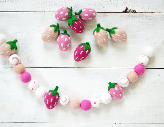 Felt Ball Garland - Strawberries