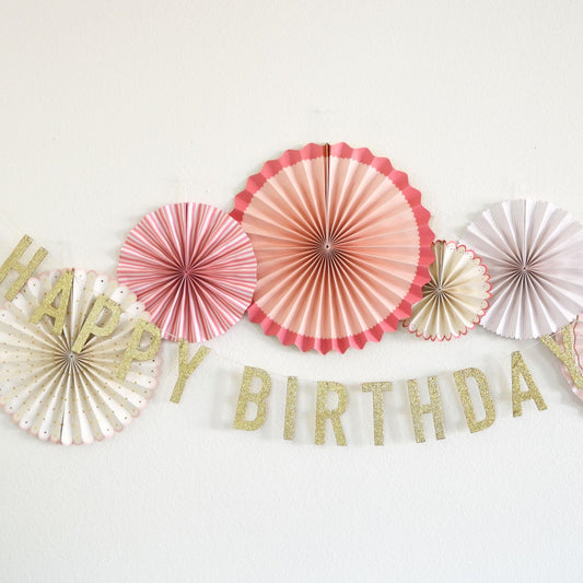 Reusable Gold Glitter Happy Birthday Banner