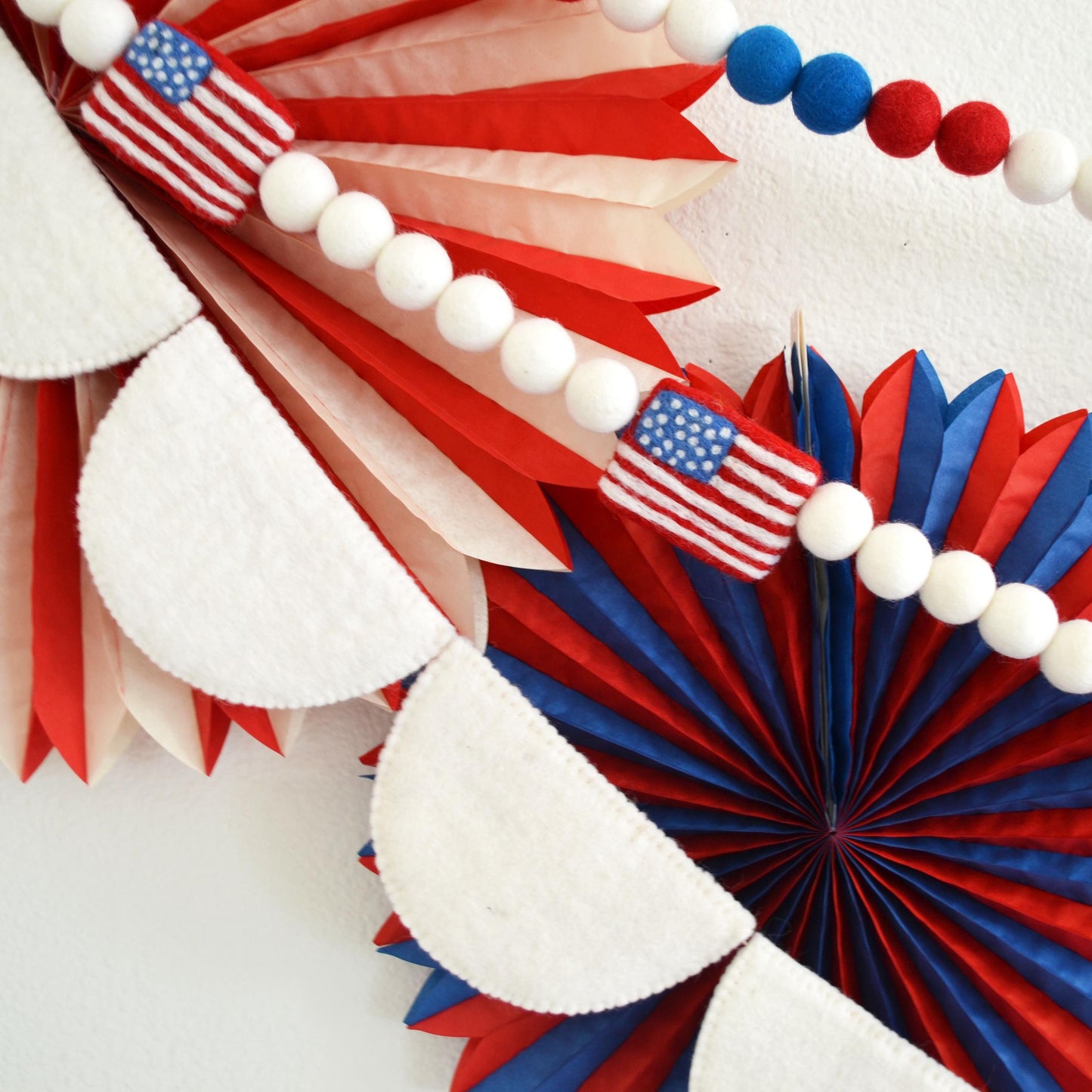 4th of July Felt Ball Garland - Choice of USA Garland, Flag Garland or White Scallops