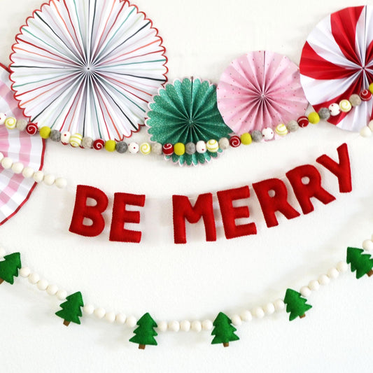 Christmas Felt Garland - Choice of Holiday Felt Balls, BE MERRY or Christmas Trees