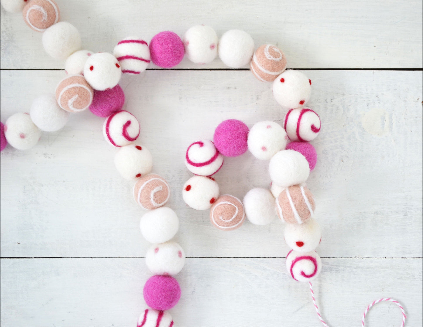 Valentines Garland - Valentines Swirl Felt Ball Garland, Felt Ball Garland, Pink Felt Ball Garland, Pink Felt Balls, Valentines Decor