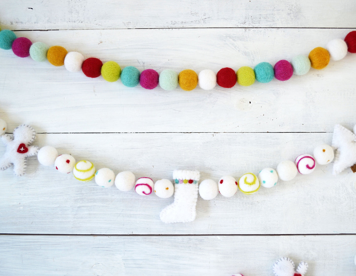Christmas Felt Garland - Choice of Christmas Felt Balls or Stocking, Tree & Gingerbread