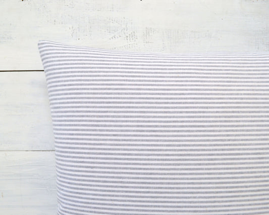 Gray and White Pinstripe Pillow Cover for Modern, Minimalist, Boho or Farmhouse Home Decor, Pom Pom Pillow, Striped Pom Pom Pillow