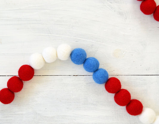 4th of July Felt Ball Garland - Red, White & Blue Ombre