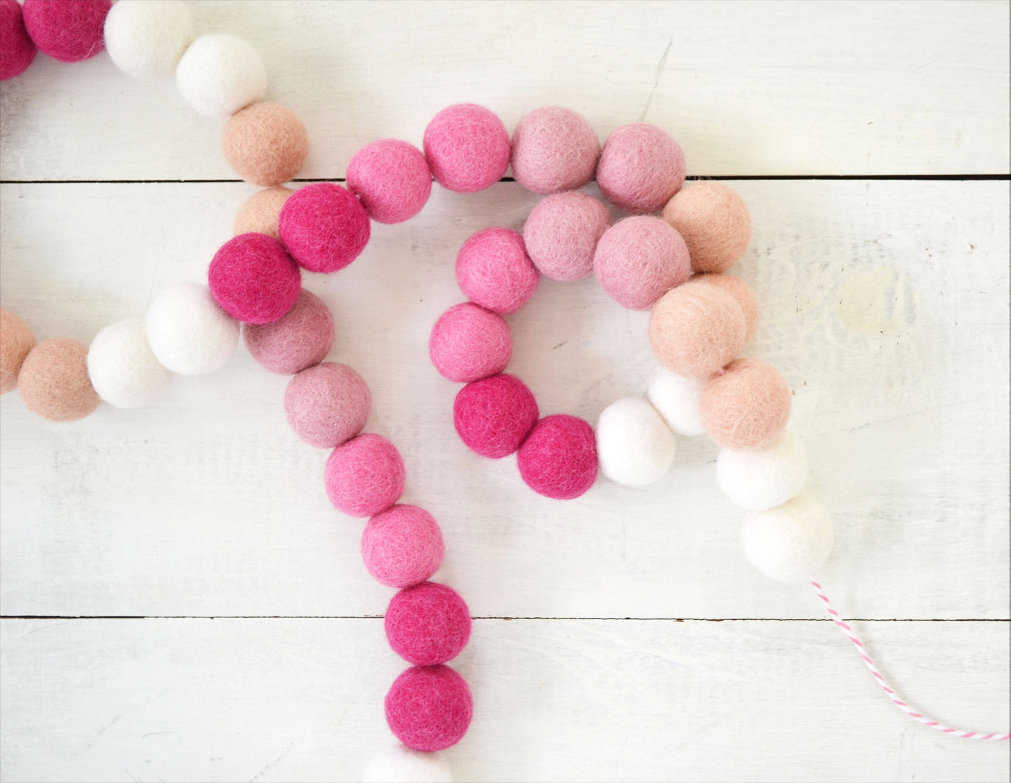 Valentines Felt Ball Garland - Felt Ball Garland, Valentines Decor, Pink Felt Garland, Pink Ombre Felt Garland, Pink Valentines Garland