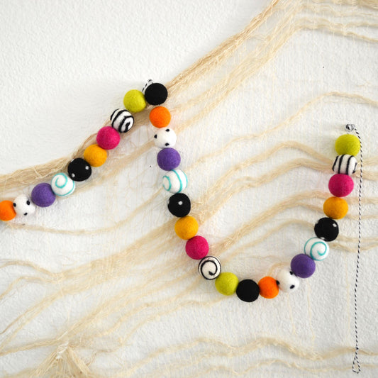 Halloween Felt Ball Garland - Black, White & Orange