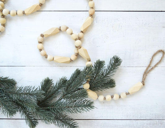 Wood Bead Garland - Christmas Tree Wood Garland, Wood Garland, Wood Bead Strand, Farmhouse Wood Garland, Farmhouse Decor, Christmas Garland