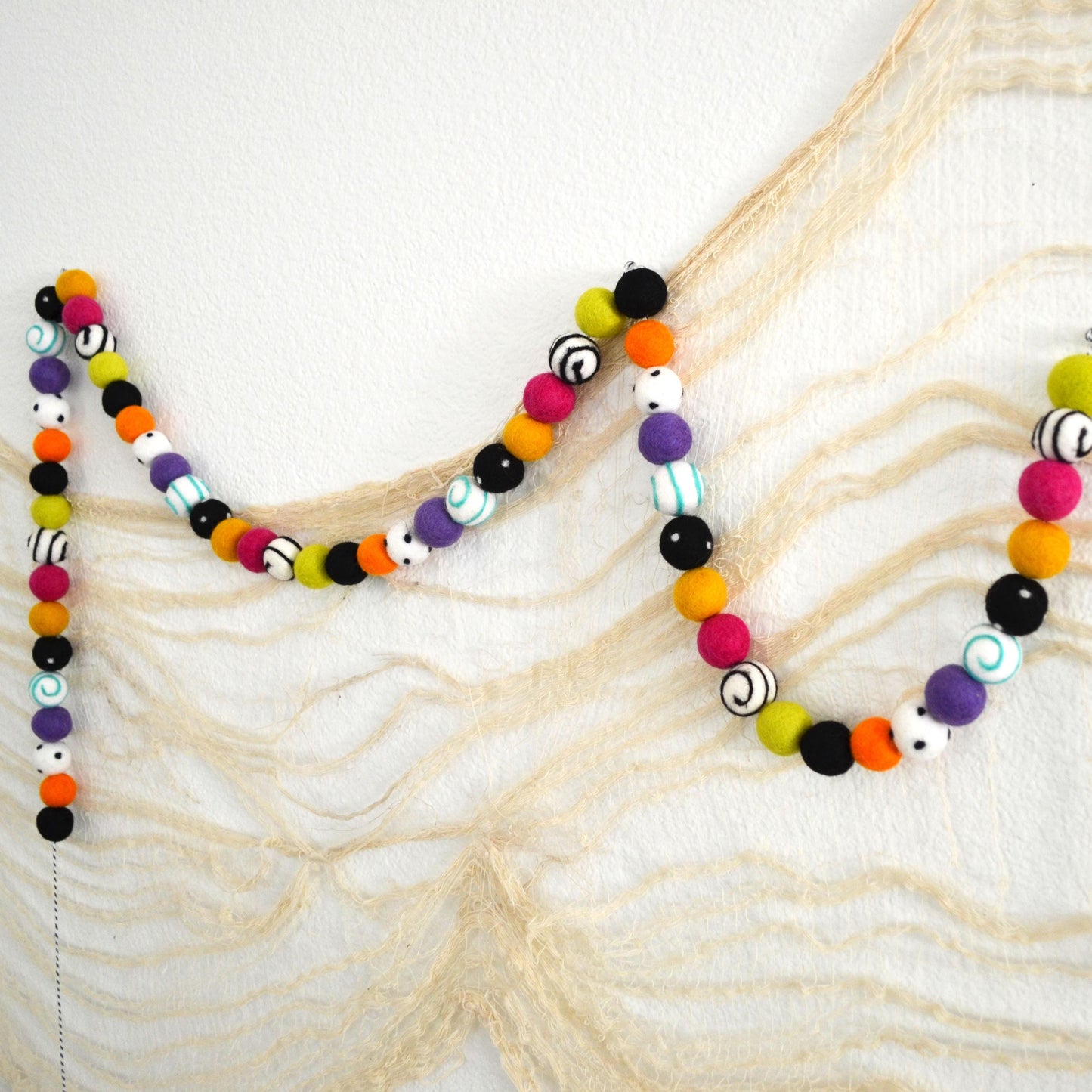 Halloween Felt Ball Garland - Black, White & Orange