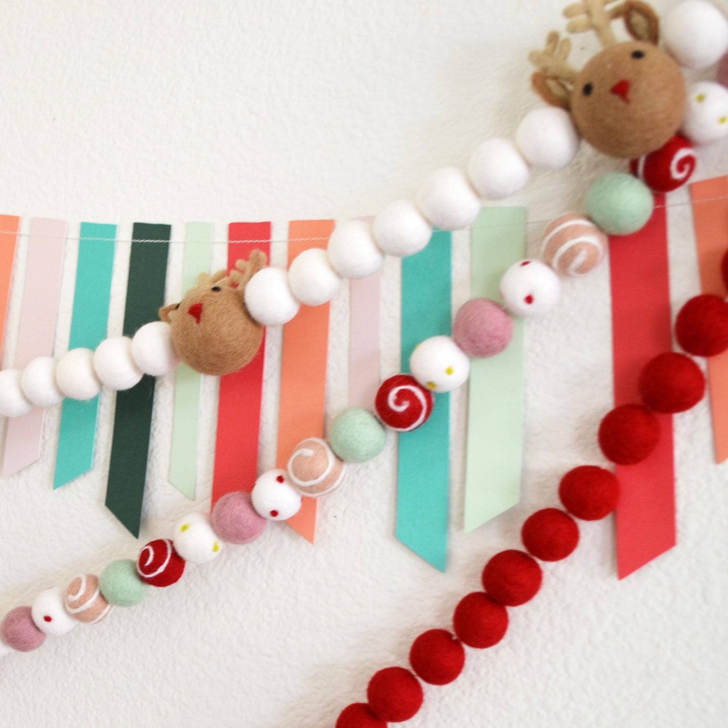 Christmas Felt Garland - Choice of Reindeer, Holiday Felt Balls or Red Felt Balls