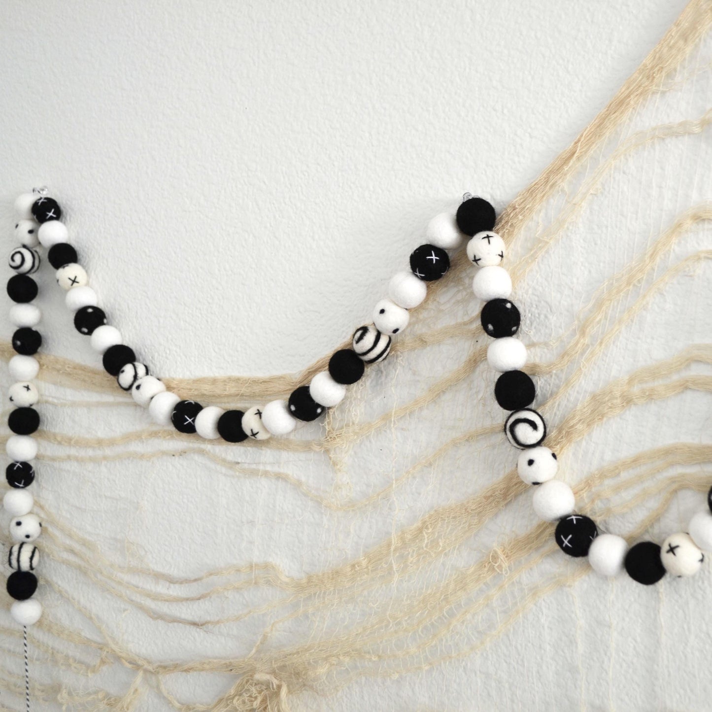 Halloween Felt Ball Garland -Felt Ball Garland, Halloween Garland, Halloween Banner, Black & White Felt Ball Garland, Halloween Decorations