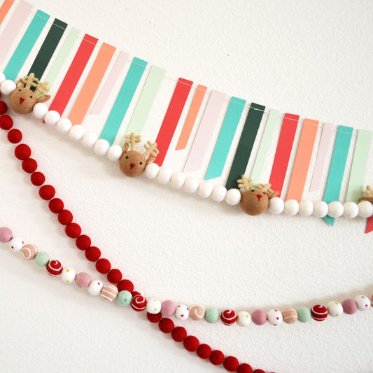 Christmas Felt Garland  - Choice of Reindeer, Holiday Felt Balls or Red Felt Balls