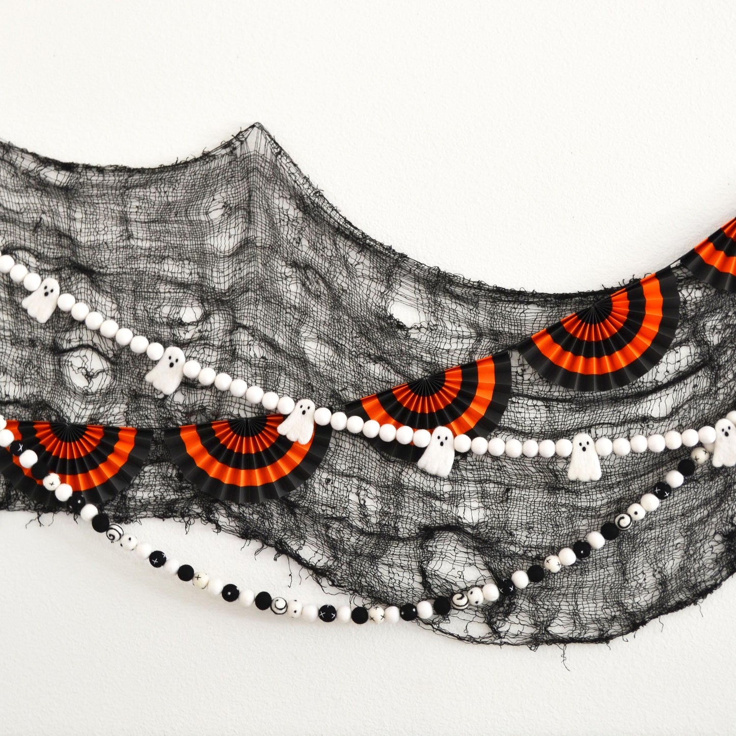 Halloween Felt Ball Garland - Choice of White Ghost Felt Garland or Black and White Felt Ball Garland