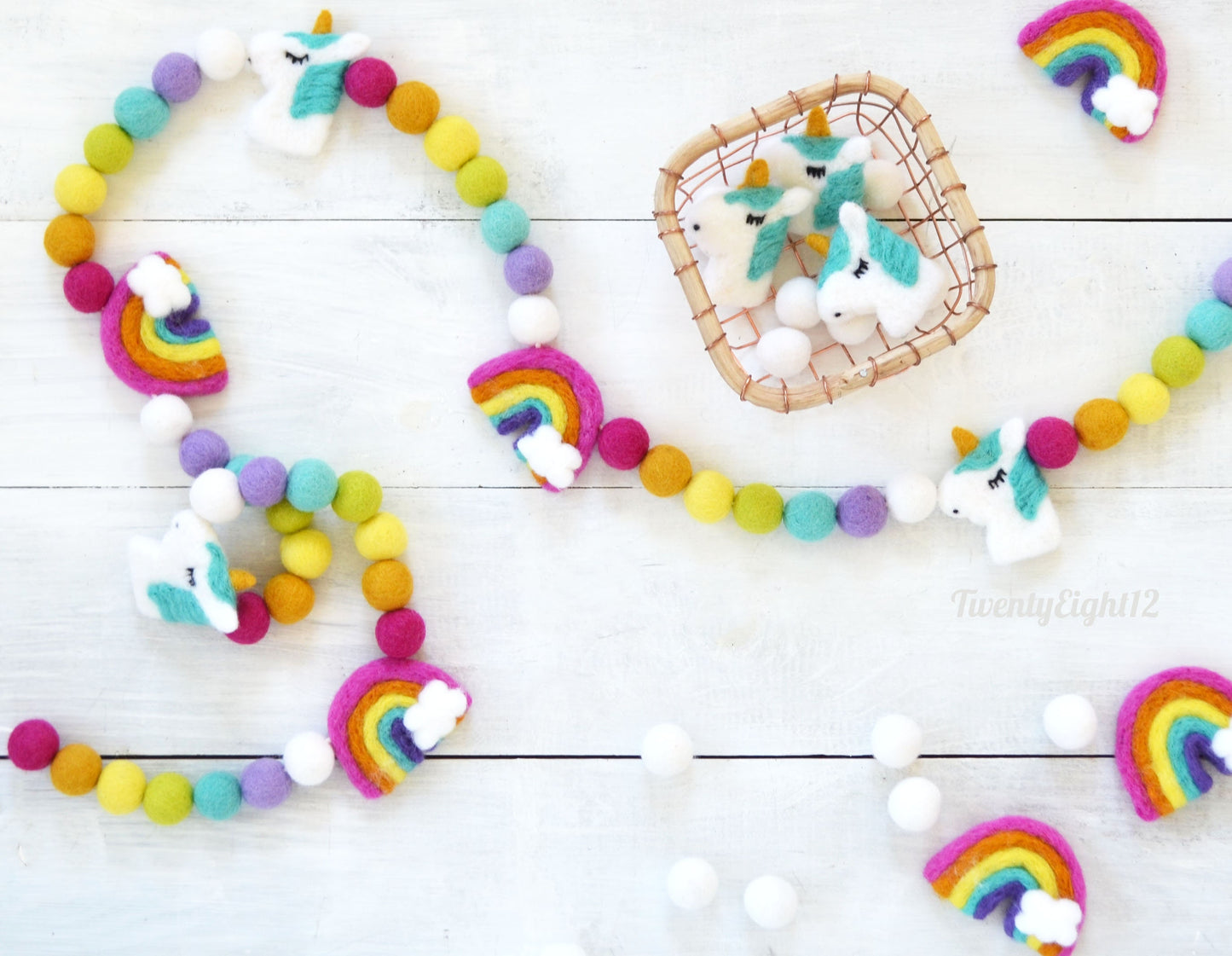 Felt Ball Garland - Choice or Rainbow Ombre Felt Ball Garland or Rainbows Garland
