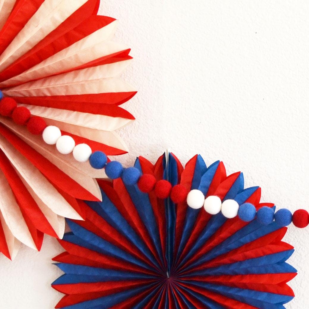 4th of July Felt Ball Garland - Red, White & Blue