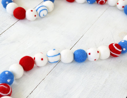 4th of July Felt Ball Garland - Red, White & Blue