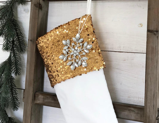 Personalized Christmas Stocking - Velvet and Gold Sequin Holiday Stocking