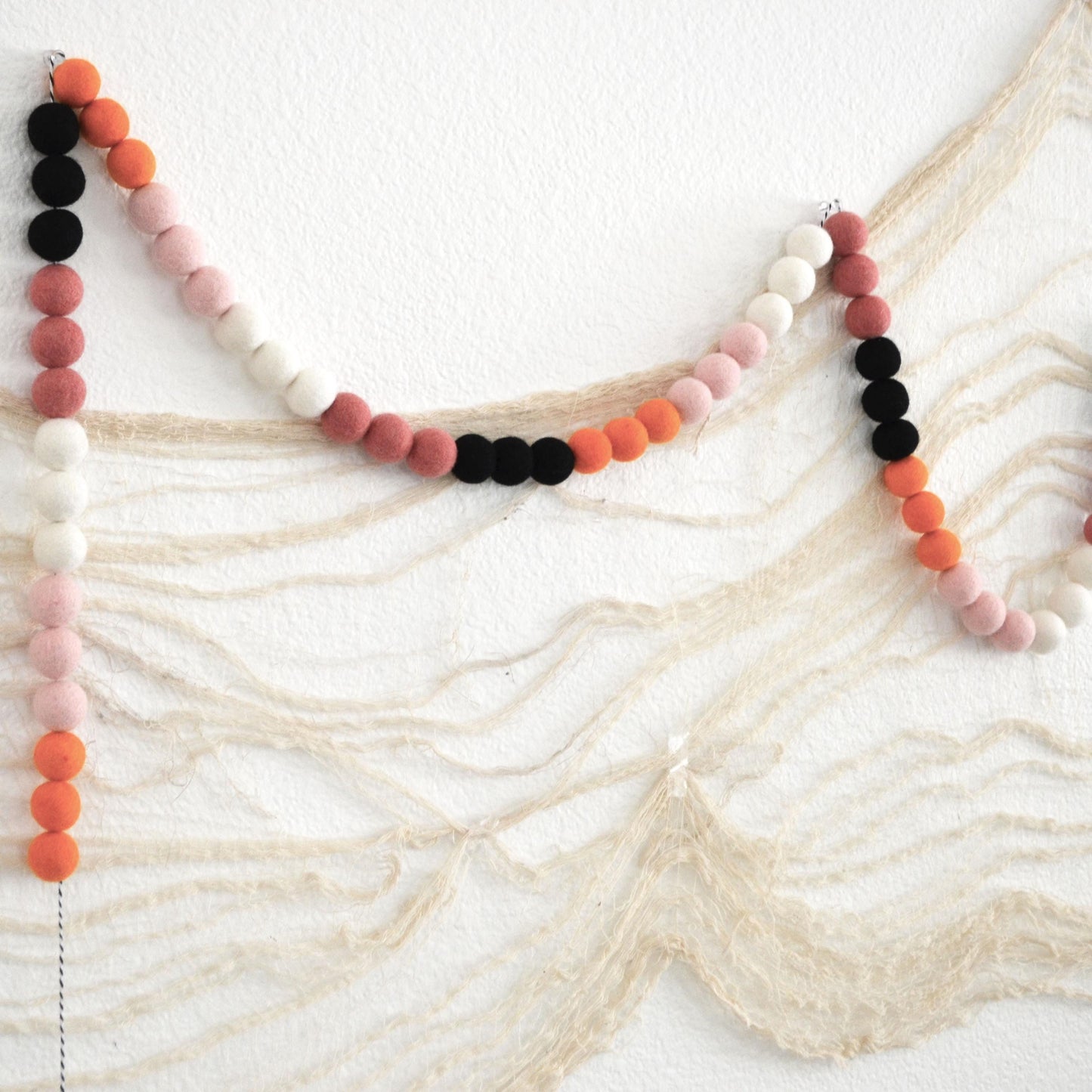 Halloween Felt Ball Garland - Lavender, Orange, White, Green & Black Ombre