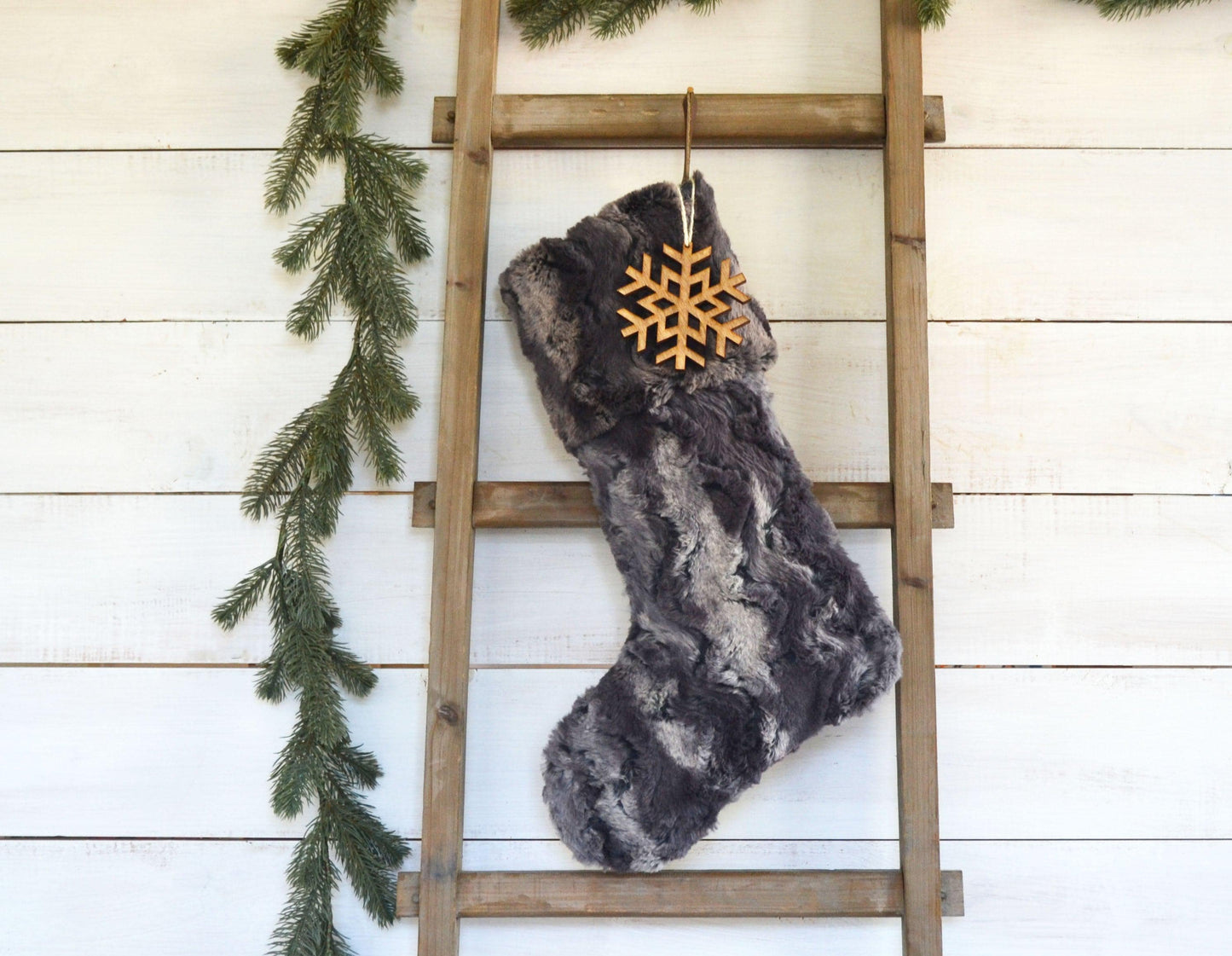 Dark Gray Faux Fur Christmas Stocking - Masculine Cozy Stocking for the Holidays