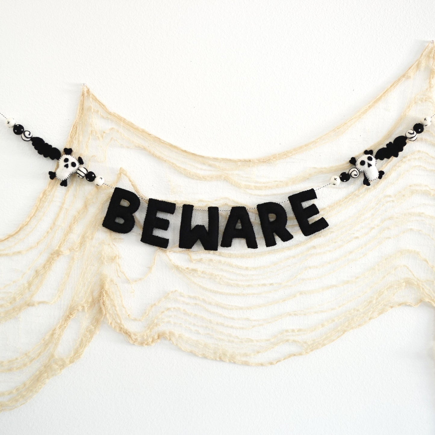 Halloween Felt Ball Garland - Choice of BEWARE Banner, Black Cardstock Webs or 4cm Black Felt Ball Garland