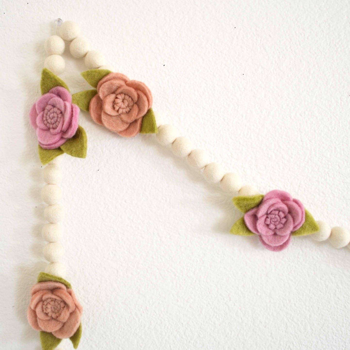 Felt Ball Garland - Pink Flowers