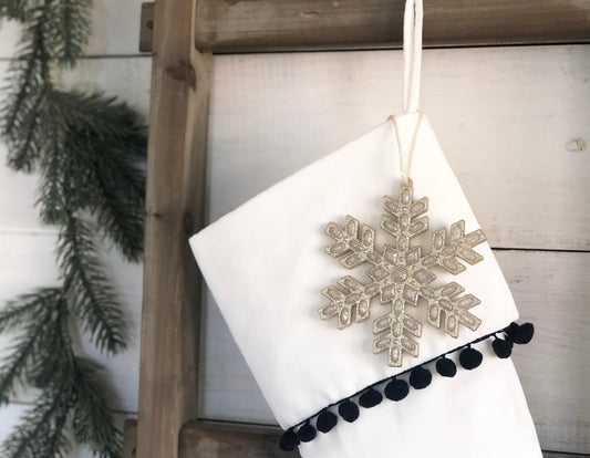 Christmas Stocking - Personalized Christmas Stocking, Family Stocking, Farmhouse Stocking, Monogrammed Stocking, Christmas Decor, Black Pom