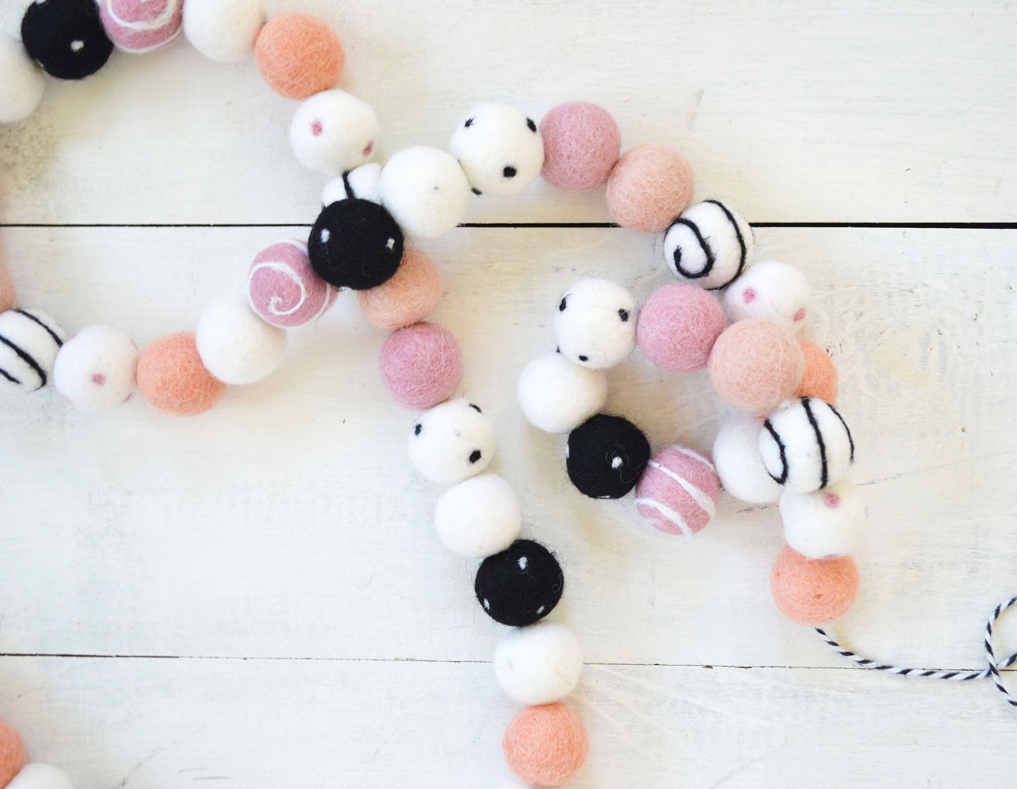 Halloween Felt Ball Garland - Pink, Black & White