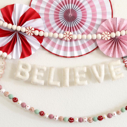 Chistmas Felt Garland - Peppermint Garland, Holiday Felt Garland, Holiday Decor, Christmas Decor, BELIEVE Banner, BELIEVE Felt Garland