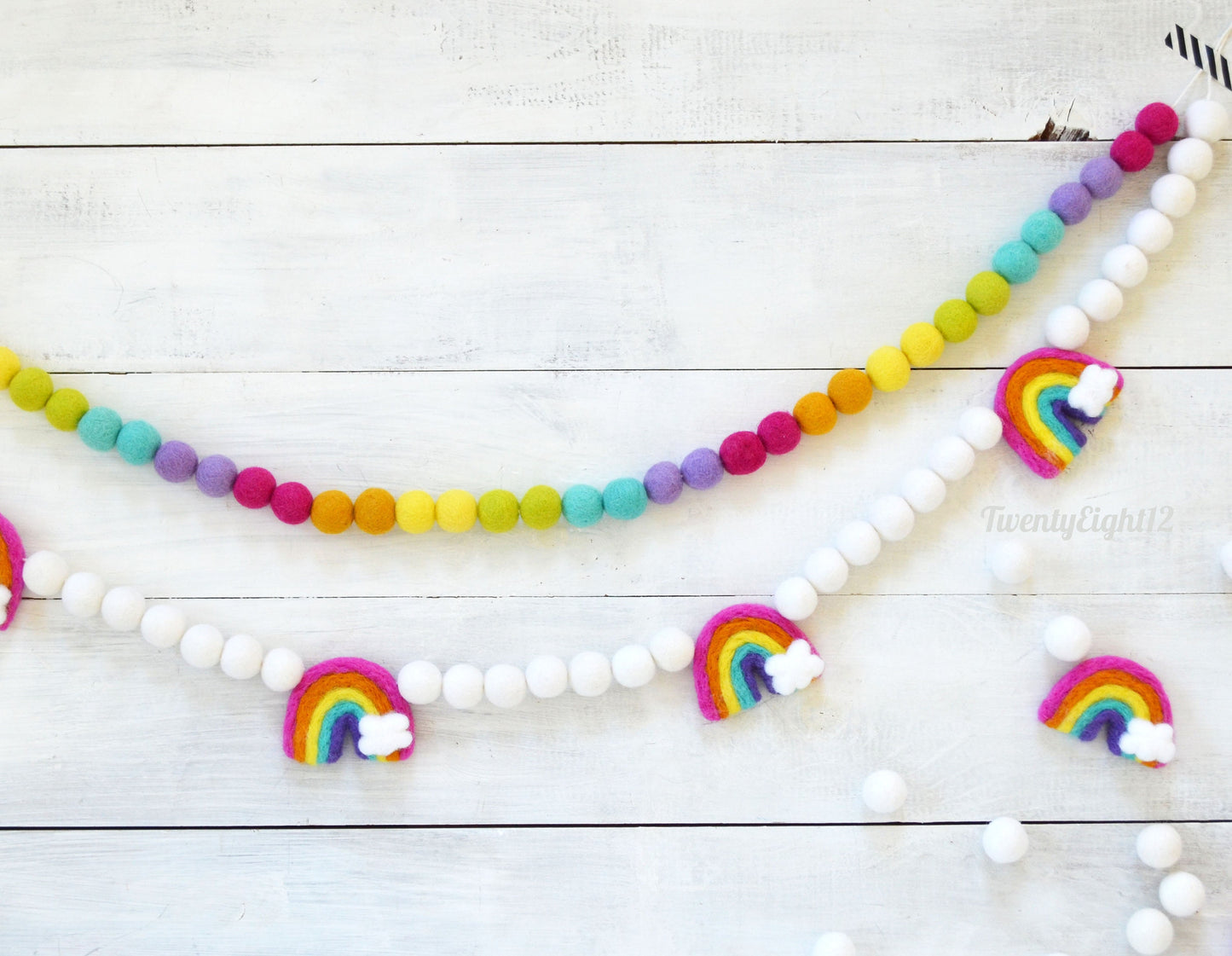 Felt Ball Garland - Choice or Rainbow Ombre Felt Ball Garland or Rainbows Garland