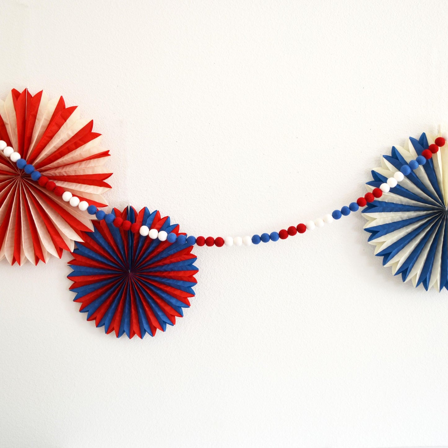 4th of July Felt Garland - Choice of USA or Red, White & Blue Ombre Felt Ball Garland