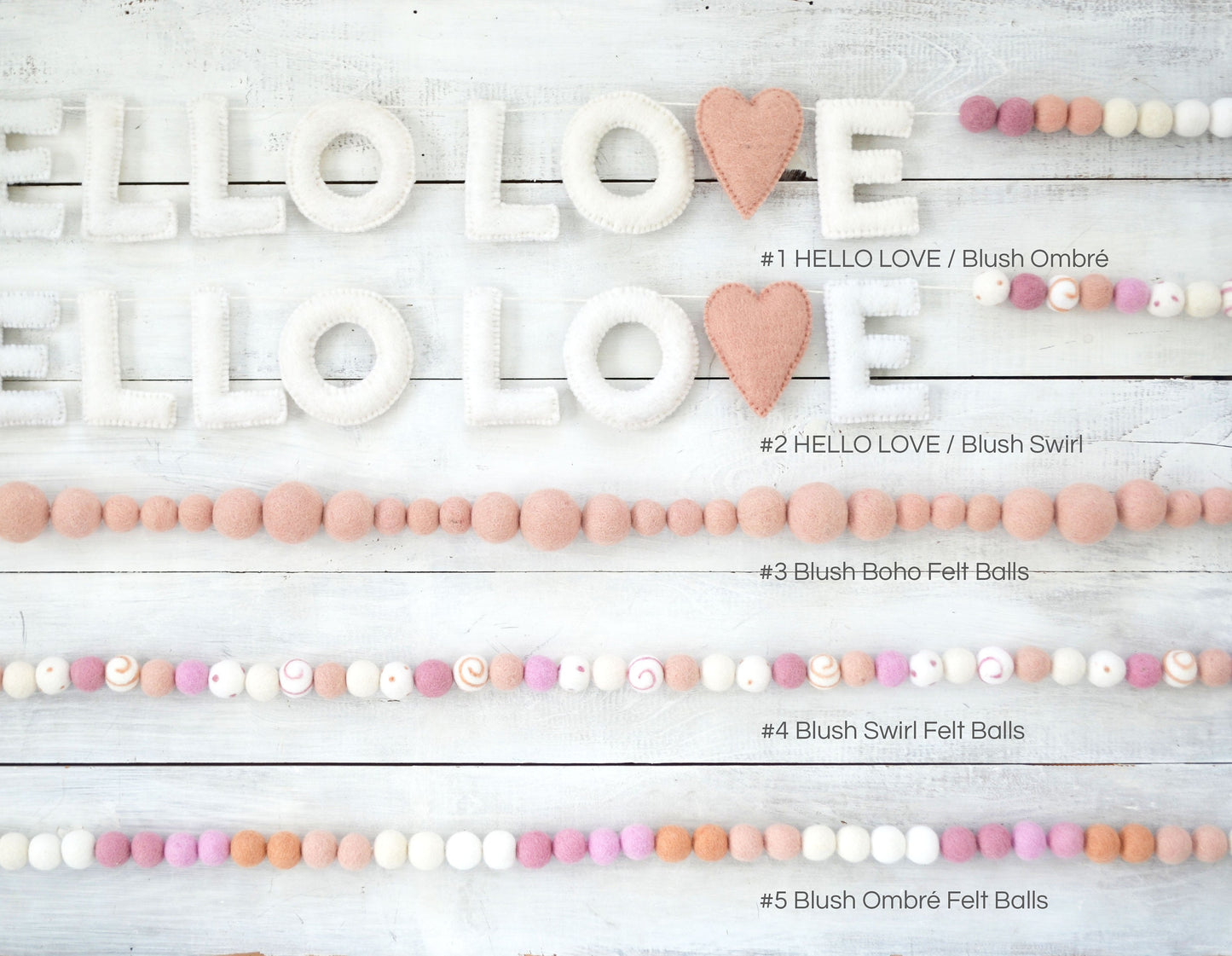 Valentines Felt Garland - Valentines Felt Ball Garland, Valentines, HELLO LOVE Felt Ball Garland, Valentines Day Garland, Valentines Day