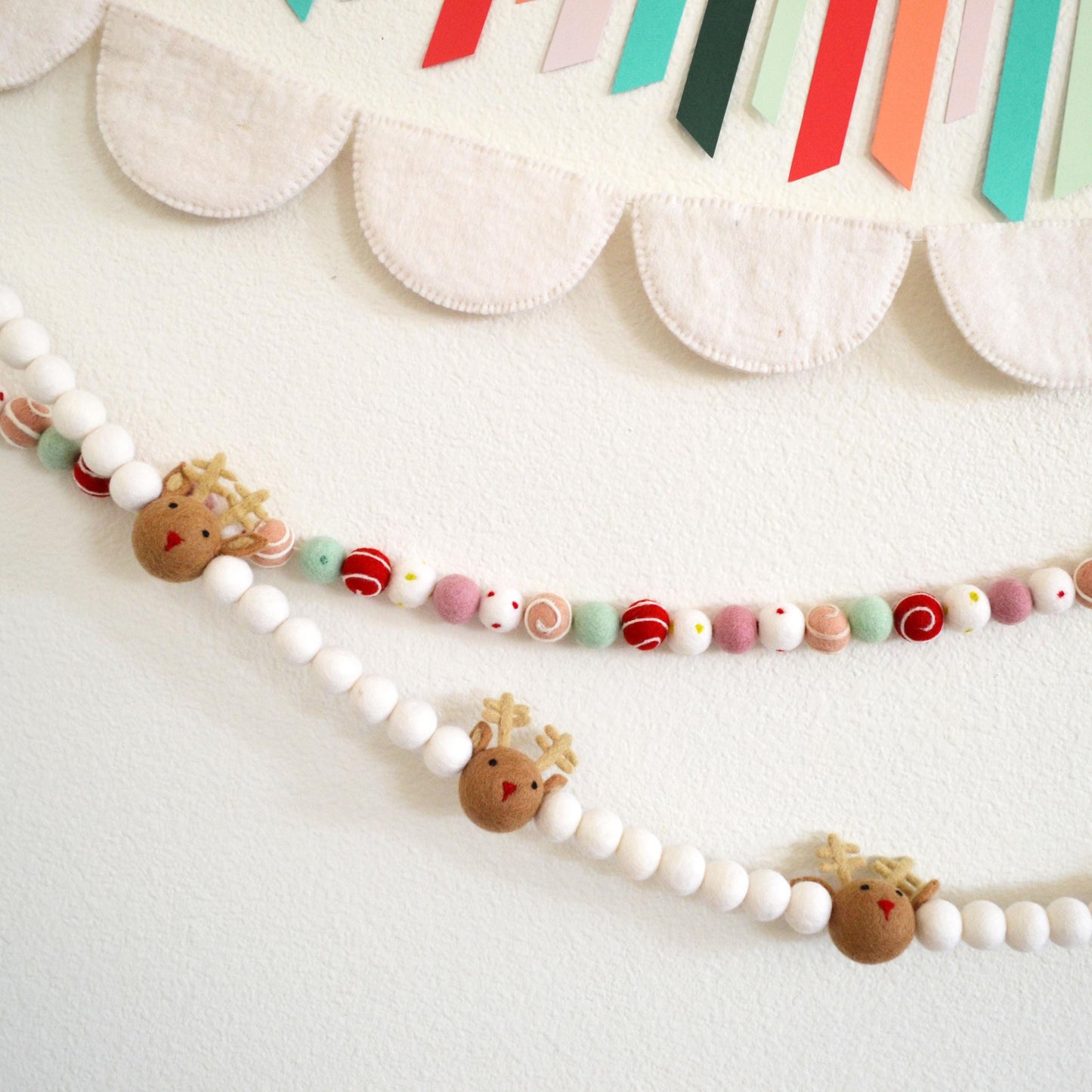 Christmas Felt Garland -Choice of Scallops, Holiday Felt Balls or Reindeer