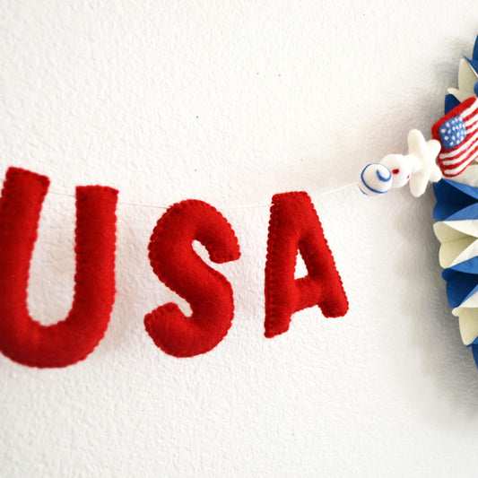 4th of July Felt Banner - USA Red