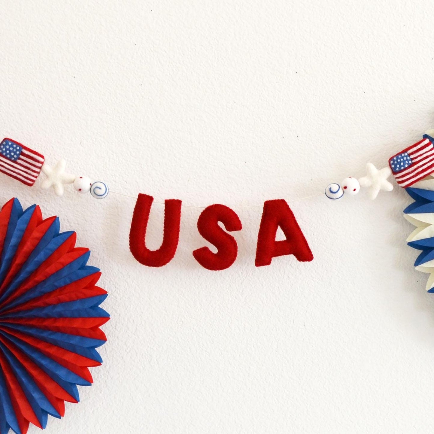 4th of July Felt Banner - USA Red