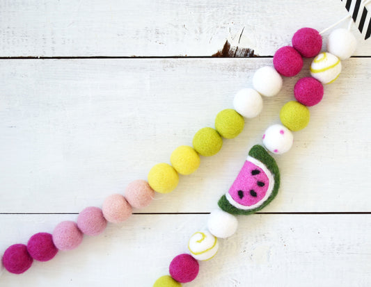 Felt Ball Garland - Choice of Pink, Green, Yellow and White Felt Ball Garland or Watermelon Felt Garland
