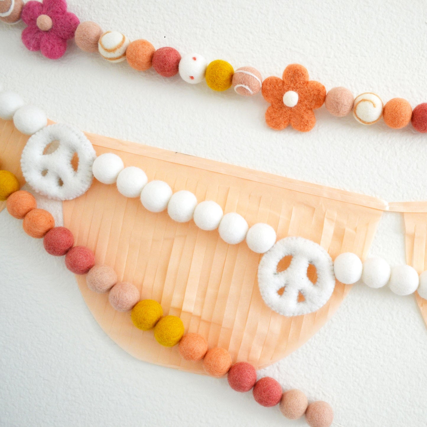 Felt Ball Garland - Choice of Flower Felt Ball Garland, White Peace Garland or Gold Glitter GROOVY Banner