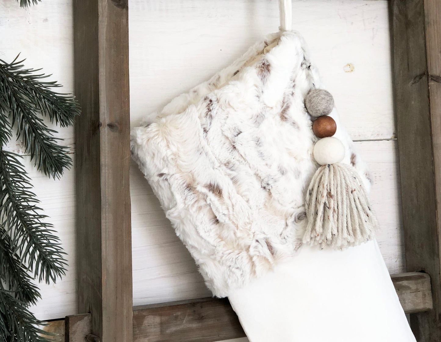 Personalized Christmas Stocking - Neutral Faux Fur and Velvet (Name tag NOT included)